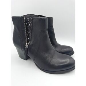 Nine West Vintage America Black Leather Studded Zip Ankle Boots Block Heel 7.5